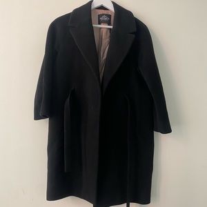 Max & co black wool coat 3/4 sleeve inner belt made in italy sz s